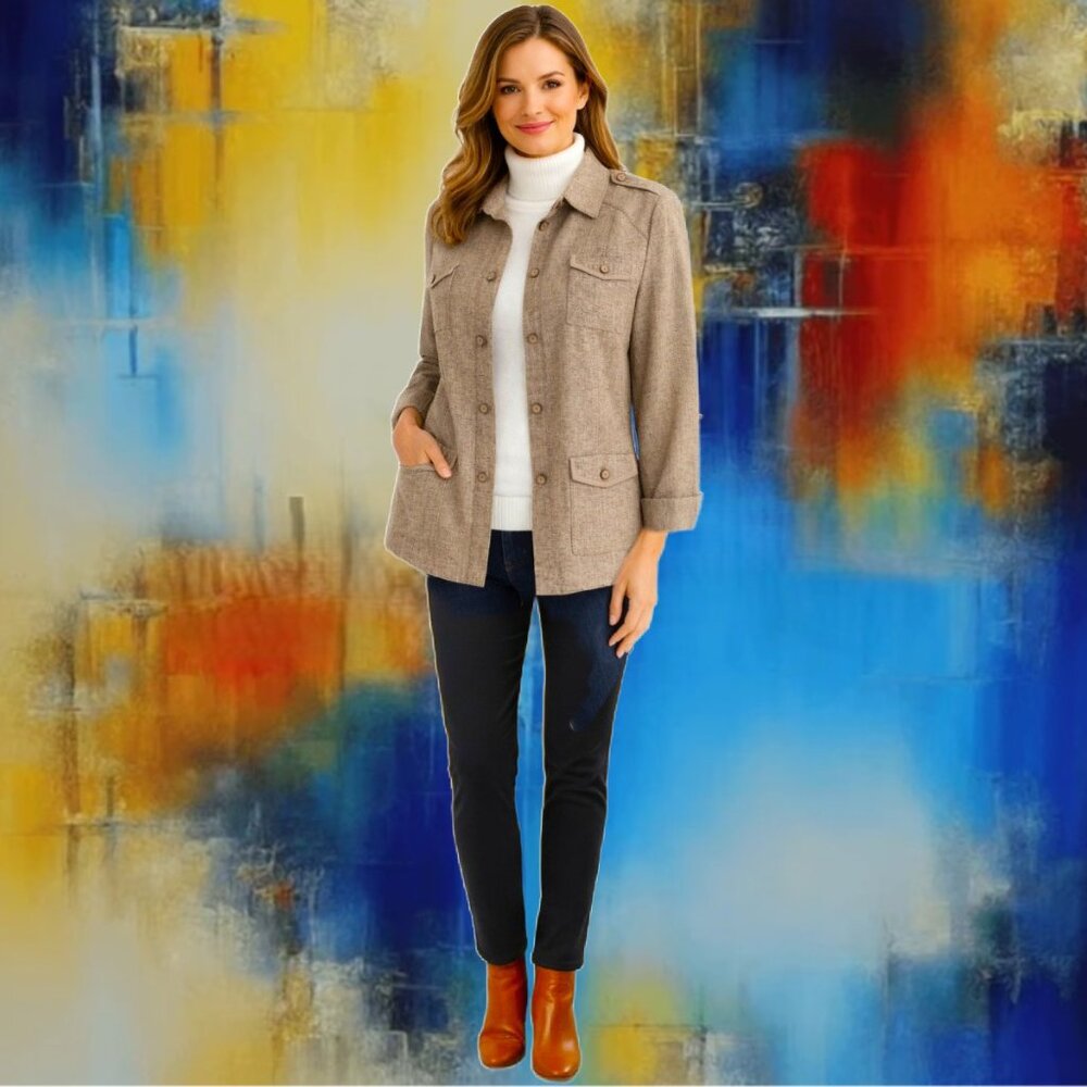 LANALEE Safari Inspired Tan Button Closure Tailored Jacket NEW w Tag Size 10